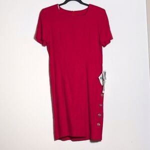 Vintage Sag Harbor Square‎ Neckline Linen Blend Petites 6 Button Shift Dress